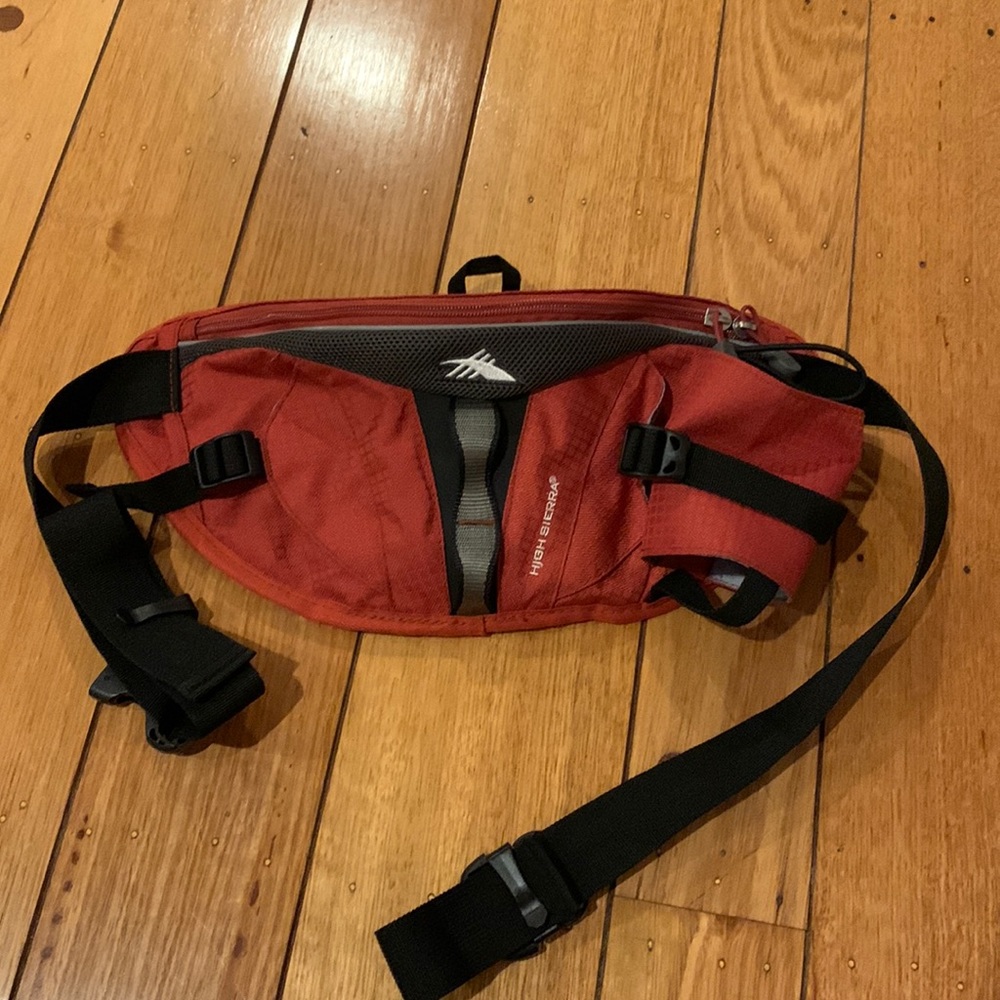 High Sierra waist bag with water bottle sleeve in burnt orange
